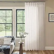 Pinch Pleated Extra Wide Linen Curtains 84 Inches Long for Patio Sliding Glass Door Cream Ivory 72 Inch Wide Pleated Drapes with Hooks Rings Neutral Natural Semi Sheer 72x84 Curtain for Living Room