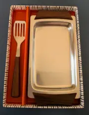 Vintage Danish Stainless Steel & Wood Mini Tray & Spatula Unused NIB Denmark