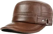 [HAMKVBPR] Men's Leather Hat Men's Autumn Winter Casual Flat Top Leather Peaked Cap Autumn and Winter(Medium)