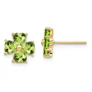 14k Yellow Gold Heart-shaped Peridot Flower Post Earrings