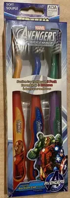 3pk Marvel "AVENGERS ASSEMBLE!" Child Soft Toothbrushes Suction Cup Base Firefly