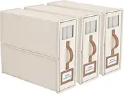 BigPonPon 3 Pack Foldable Bed Sheets Set Organizers and Storage(King & Queen Size),Linen Fabric Closet Organizers with Window,Folding Bedding Storage Box for Bedsheets and Pillow Cube Organizer-Beige