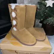 UGG Koolaburra Girls Suede Winter Boots Victoria Tall Boot Triple Bow - Size 3