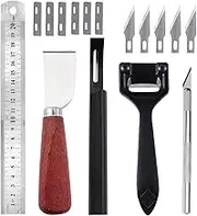 PLANTIONAL Metal Leather Skiver Set, 5 Kinds of Leather Working Tool with 6 Pieces Sharp Skiver, Safety Beveler DIY Cutting Tool Kits for Leather Craft DIY, Leather Making 02
