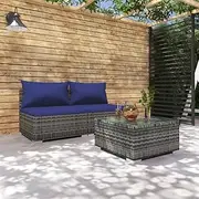 Patio Furniture Sets 3 Piece Garden Lounge Set with Cushions Poly Rattan Grey