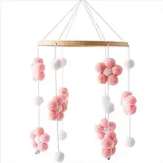 Mobile Baby Cot, Cotton Baby Wind Chime Toy, Flower Mobile Wind Chimes with Felt Balls, Wooden Wind Chime Hanging for Baby Girls or Boys, Children's Room Decoration (Pink)