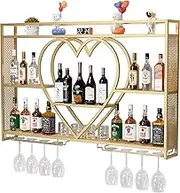Wall Mounted Wine Rack Bar Unit Floating Shelves, Modern Metal Wall MountedWall Bar Cabinet with Glass Holder, Bar Cabinet for Kitchen Living Room Home Bar(Gold,120x15x80cm/47x5.9x31in)