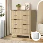 Oikiture Chest of Drawers Storage Cabinet Dressers Tallboy Stripe Wooden