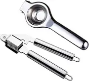 Garlic Press and Lemon Squeezer Set, Multifunctional Stainless Steel Garlic Press Ginger Crusher Kitchen Gadgets and Manual Orange Juice Squeezer Fruit Squeeze Juicer Kitchen Tools