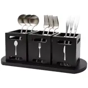 Wooden Cutlery Silverware Holder Flatware Utensil Caddy with Wood Tray Black ...