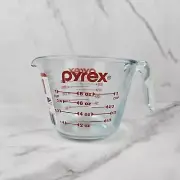 Vintage PYREX Glass Measuring Cup Red Lettering Open J-Handle Cup 1 8oz