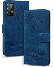 [Rosbtib] Case for Samsung Galaxy A52S 5G/ A52 5G/ A52 4G, PU Leather Flip Cover with Stand Function Card Slot Shockproof Function Phone Case Cover Galaxy A52S 5G/ A52 5G/ A52 4G - Blue Kitten