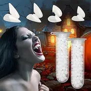 6 Pieces Vampire Fangs Kit 4 Sizes Vampire Teeth Adult kids Fake Dentures with 2 Tube Teeth Pellets Adhesive for Halloween Costume Cosplay Party Prop Decoration (White)