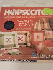Retro VTG NIP Hopscotch Cross Stitch Fabric Aida Navy 11 Count 1 Pc 15"X15" NIP
