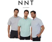 NNT Mens Avignon Stripe Short Sleeve Shirt Casual Regular Fit Business CATJDK - Grey White