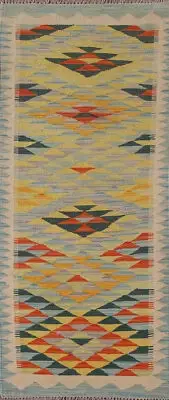 Traditional Reversible Kilim Runner Rugs Handwoven Wool Carpet 6' 7'' X 2' 4''