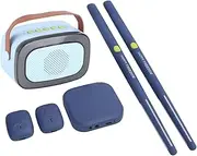 Electric Air Drum Set, Compact Lightweight Pocket Sized Virtual Drumming Kit with 3D Motion Sensing Technology for Adults Kids Beginners (Blue)