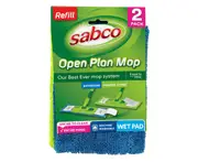 2pc Sabco 43cm Mopping Refill Replacement Microfibre Wet Pad For Open Plan Mop