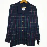 Kasper For ASL Womens Sz 6 Suit Jacket Blazer Lined Checkered Green Plack Plaid