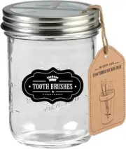 Mason Jar Toothbrush Holder with Stainless Steel Lid for Toothbrush & Toothpaste