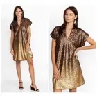 NWT Johnny Was Sequin Gold Alma V-Neck Shift Mini Dress Boho Chic Ombre Size XL
