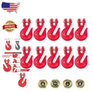 G80 Clevis Grab Hooks - 10 Pack, Durable 5/16'' Alloy Steel for Heavy Transport
