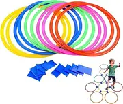Rings with Connectors - Combine Rings | 10 Connectors Included Playground Games with Bean Bag for Fun Conditioning Agility Training