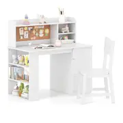 Costway Student Table & Chair Set w/3-Layer Side Shelf Storage Cabinet & Drawer Study Desk Chair Writing Desk