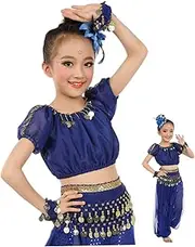 [Wedhapy] Belly Dance Costume, Sequin Toddler Dance Outfits with Top and Pants, Breathable Belly Dancer Outfit for Girls Children, L