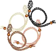 OHPHCALL 4pcs Crystal Cage Necklace Holder with Rope Handmade Woven Pendant Cord for DIY Jewelry Making Unique Stone Display Aesthetic Design with Beads