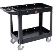 Utility Service Cart, 2 Shelf 550LBS Heavy Duty Plastic Rolling Utility Cart with 360° Swivel Wheels, Medium Lipped Shelf, Ergonomic Storage Handle for
