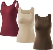 [Generic] Shamfreshen U Neck Shapewear Built-in Bra Tank, High Strechy Tummy Control Compression Bra Tank