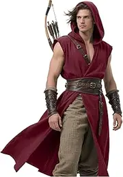 L'VOW Renaissance Hooded Tunic Men's Medieval Vest Cloak for Viking Costume Halloween Cosplay