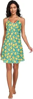 [FRODOTGV] Women's Satin Nigthtgown spaghettis Strap Sleep Shirt Loungewear Chic Olives Casual Print Sleepdress for Women S