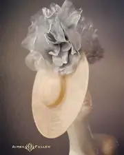 Kentucky Derby Hat Soft Pink Peach Gray Silver Bridal Fascinator Rose Mother of