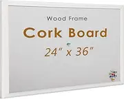 INNOVART White Cork Bulletin Board 36" X 24" with 10 Push Pins, Corkboard with White Wood Frame, White Cork Notice Board Message Board, Framed Pin Board for Home, Office, School