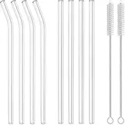 Glass Straws 10 in x 10mm Bent Handmade Set of 4 with Free Cleaning Brush Smoothie Drinking Straws Long Reusable Straws