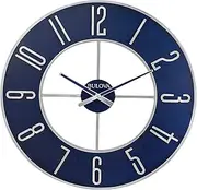 [Bulova] Steel Oversize Wall Clock, 27", Silver and Blue