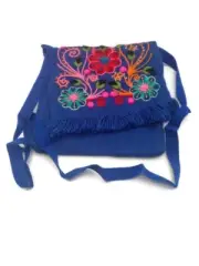 Peruvian Chuspa Woven in Wool Multicolored Flowers Andean Mountains Cusco