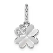 Solid 14k White Gold 1/15ct. Simulated CZ Four Leaf Clover Pendant