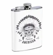 Flask Native American Skull 01R 8oz Stainless Steel Hip Drinking Whiskey