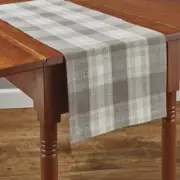 Weathered Oak Grey Tan Cream Plaid Woven Cotton Country Farmhouse Table Runner