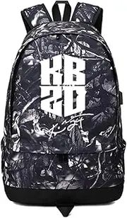 Basketball Player Star Kobe Luminous Ball Storage Backpack Sports Equipment Depositary Multifunctional Student Bookbag for Men Women (Grey Pattern 1)