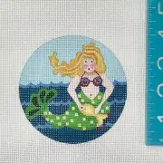 Hand Painted Needlepoint Canvas Melissa Shirley Mermaid 4" dia 18 ct ornament