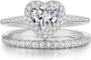 [Jude Jewelers] Rhodium Plated Heart Shaped Engagement Eternity Bridal Anniversary Promise Wedding Band Ring Set
