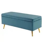 Storage Ottoman Stool Bench Seat 110cm Velvet OCEAN BLUE
