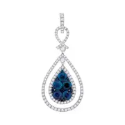 14k White Gold Round Blue Sapphire Teardrop Pendant 2 Cttw