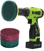 Kichwit 4 Inch Drill Power Brush Scrubber Scouring Pads, includes Drill Attachment, 3 Red Pads and 3 Stiff Green Pads, Heavy Duty Household Cleaning Tool (Drill Not Included)