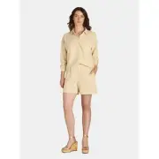 Nine. Eight Womens Long Sleeve Shirt and Pull-On Shorts Set 2-Piece Beige Size L