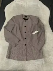 New East 5th Womens Gingham 5 Button Brown Blazer Jacket Size 14 NWT $180